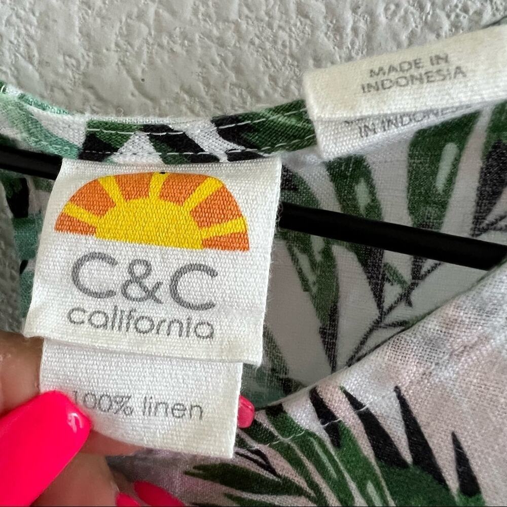 C&C California 100% Linen Tropical Dress Tank Shirt Dress Small - Picture 3 of 12